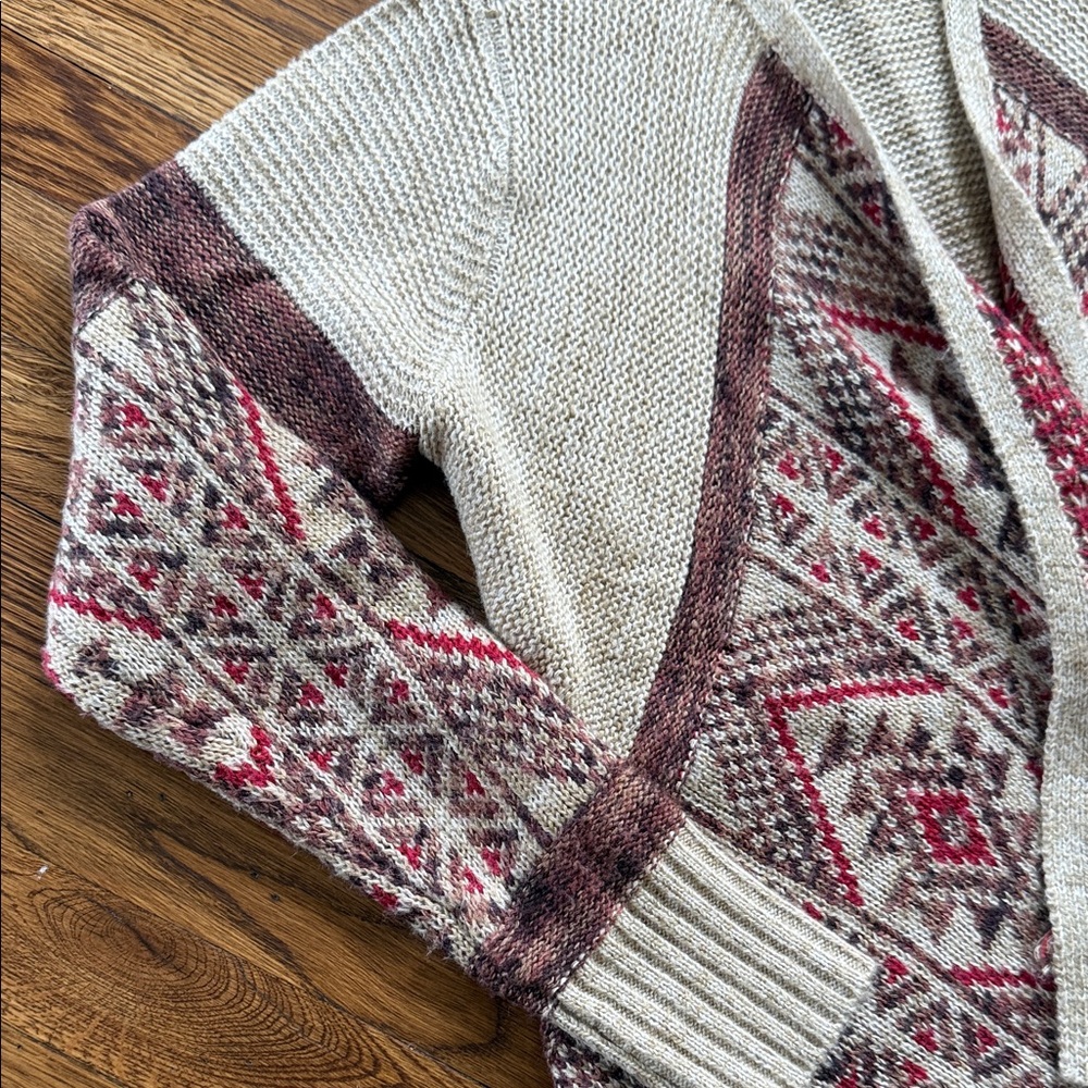 Lucky Brand Cream and Red Patterned Cardigan - Picture 4 of 5
